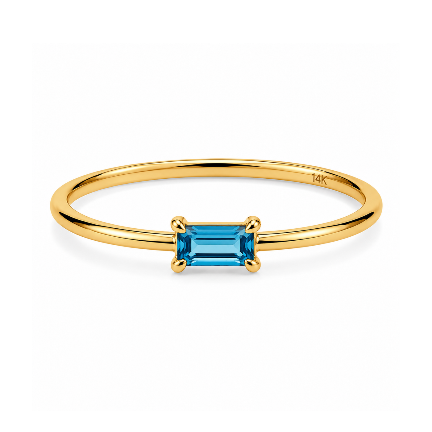 14 Ayar Altın Doğal Swiss Blue Topaz Taşlı Minimal Baget Kadın Yüzük