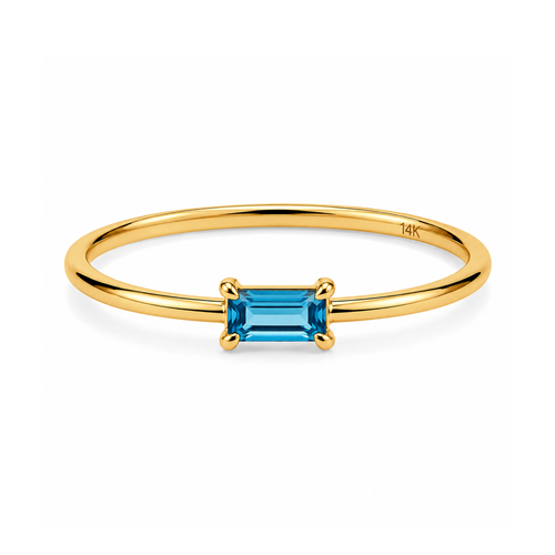 14 Ayar Altın Doğal Swiss Blue Topaz Taşlı Minimal Baget Kadın Yüzük