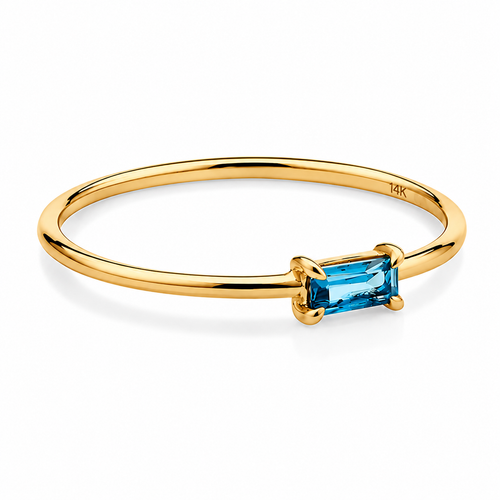 14 Ayar Altın Doğal Swiss Blue Topaz Taşlı Minimal Baget Kadın Yüzük 2