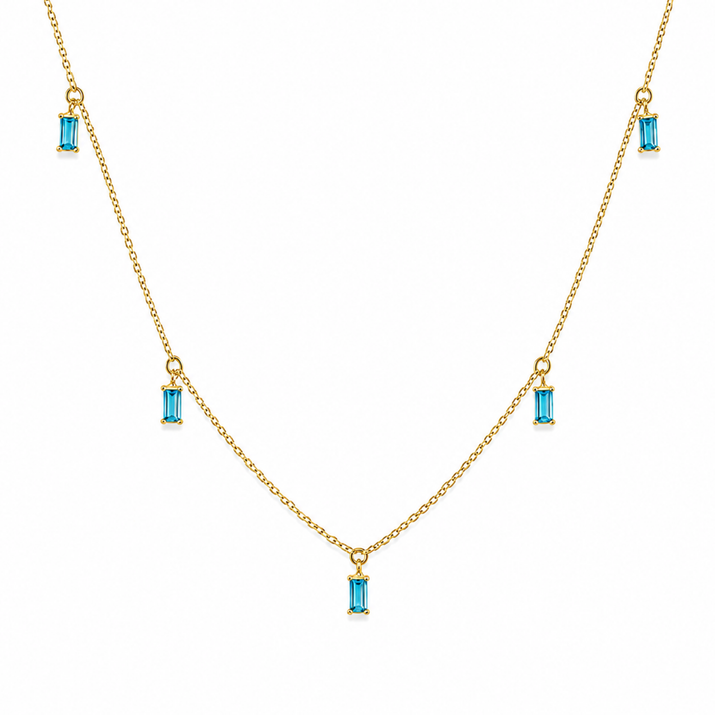14 Ayar Altın Doğal Swiss Blue Topaz Taşlı Minimal Zarif Modern Kadın Kolye