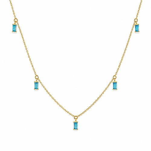 14 Ayar Altın Doğal Swiss Blue Topaz Taşlı Minimal Zarif Modern Kadın Kolye