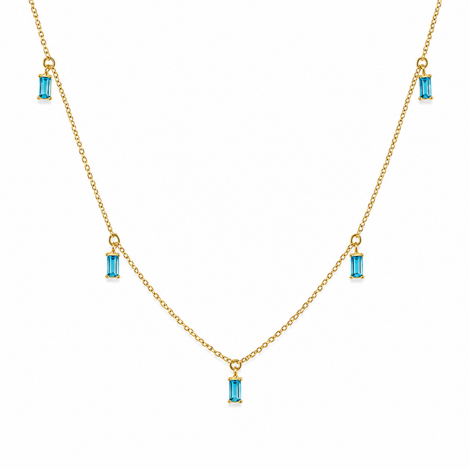 14 Ayar Altın Doğal Swiss Blue Topaz Taşlı Minimal Zarif Modern Kadın Kolye