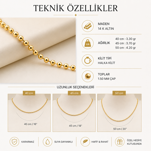14 Ayar Altın Dorika Toplu Zincir Kolye Ürün Bilgileri