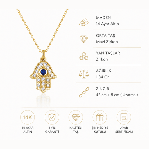14 Ayar Altın Hamsa Zincir Kolye Ürün Bilgileri