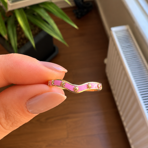 14 Ayar Altın Kuzey Yıldızlı Pembe Mineli Yüzük Detayli Görünüm