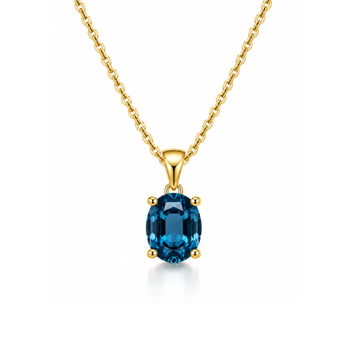 14 Ayar Altın London Blue Topaz Oval Kesim Kolye