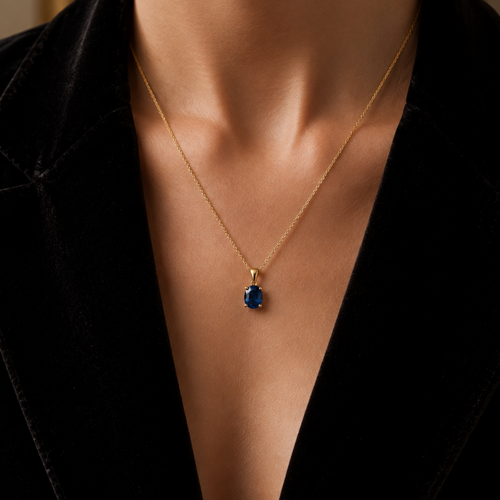 14 Ayar Altın London Blue Topaz Oval Kesim Kolye