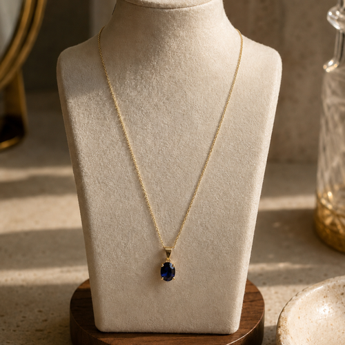 14 Ayar Altın London Blue Topaz Oval Kesim Kolye