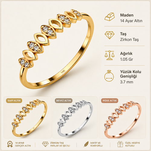 14 Ayar Altın Minimal Markiz Motif Yüzük Özellikler