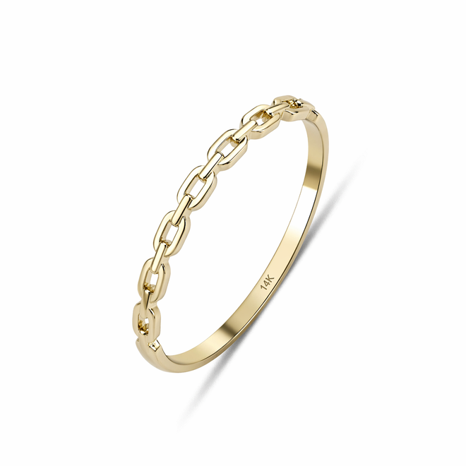 14 Ayar Altın Modern Zincir Tasarım Minimal Yüzük