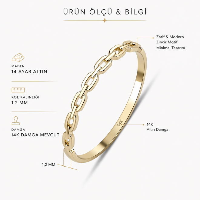 14 Ayar Altin Modern Zincir Tasarim Minimal Yuzuk Bilgiler