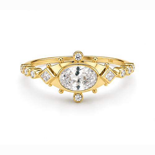 14 Ayar Altın Oval Kesim Geometrik Taşlı Yüzük 5
