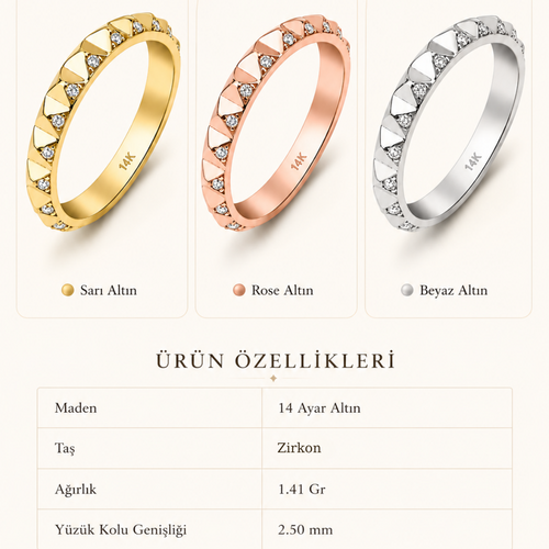 14 Ayar Altin Piramit Desenli Tasli Yuzuk Özellikleri