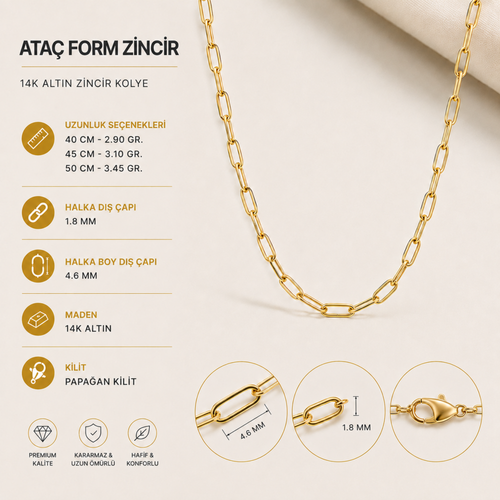 14 Ayar Altın Premium Ataç Form Zincir Kolye Ürün Bilgileri