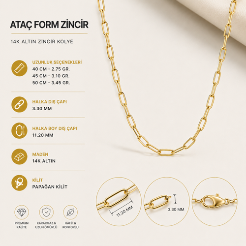 14 Ayar Altın Premium Ataç Form Zincir Kolye Ürün Bilgileri