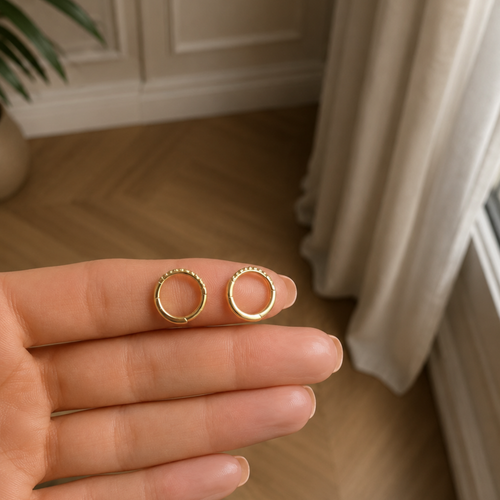 14 Ayar Altın Taşlı 12 mm Halka Zarif Günlük Kadın Küpe Çift