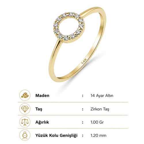 14 Ayar Altın Taşlı Minimal Çember Yüzük Özellikler