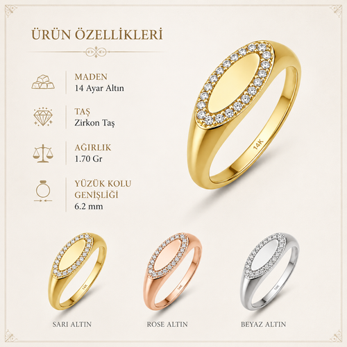 14 Ayar Altın Taşlı Oval Mühür Yüzük Özellikler