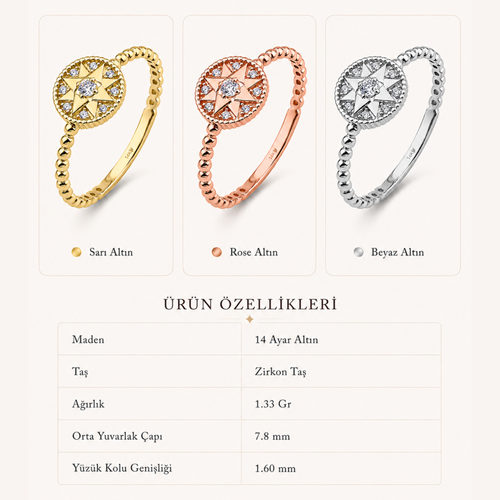 14 Ayar Altın Taşlı Pusula Yüzük Özellikler