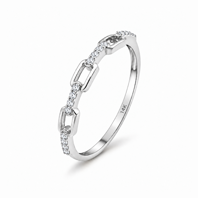 14 Ayar Beyaz Altın Ataç Tasarım Taşlı Yüzük 