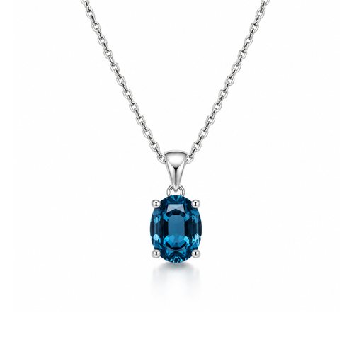 14 Ayar Beyaz Altın London Blue Topaz Oval Kesim Kolye