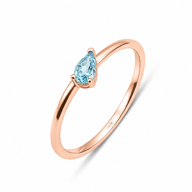 14 Ayar Rose Altın Damla Kesim Doğal Blue Topaz Yüzük
