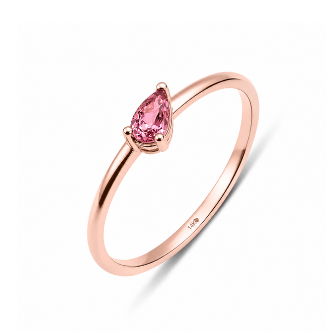 14 Ayar Rose Altın Damla Kesim Doğal Pembe Turmalin Yüzük