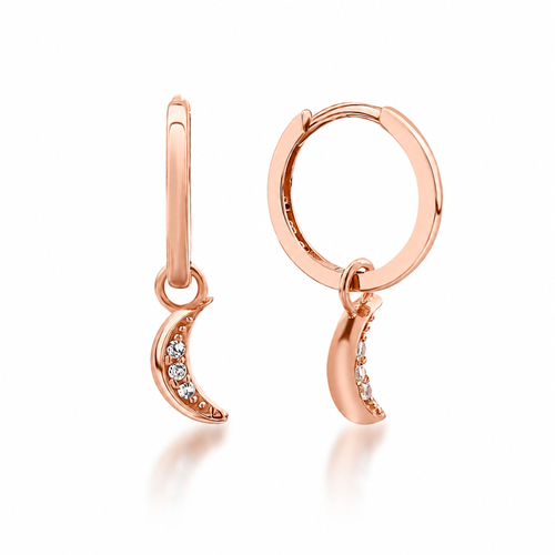 14 Ayar Rose Altın Işıltılı Minimal Yarım Ay Küpe