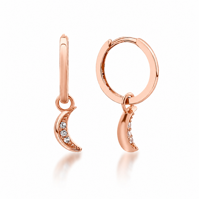 14 Ayar Rose Altın Işıltılı Minimal Yarım Ay Küpe