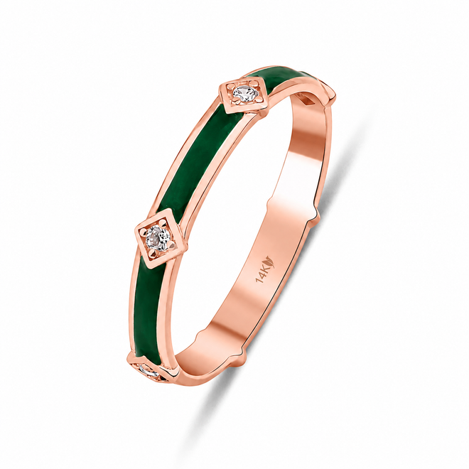 14 Ayar Rose Altin Koyu Yesil Mineli Yuzuk 