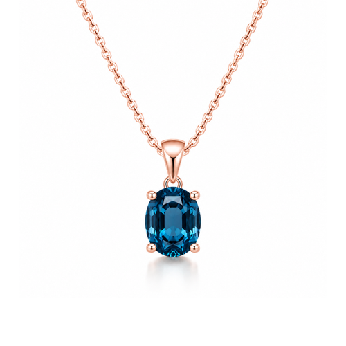 14 Ayar Rose Altın London Blue Topaz Oval Kesim Kolye