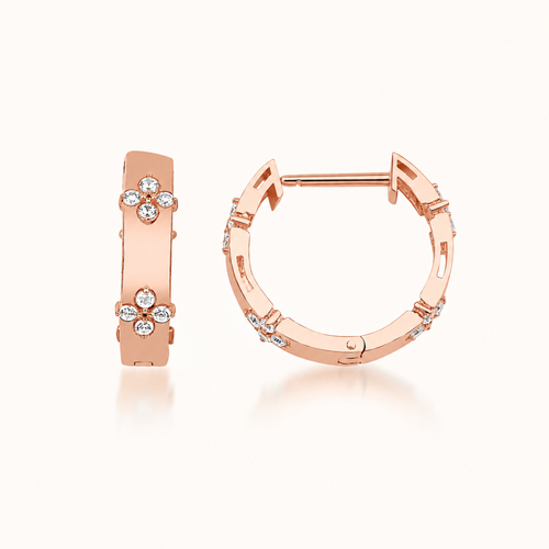 14 Ayar Rose Altın Mini Yonca Figürlü Taşlı Küpe