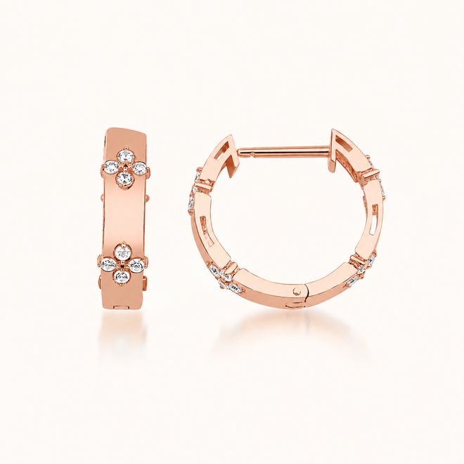 14 Ayar Rose Altın Mini Yonca Figürlü Taşlı Küpe