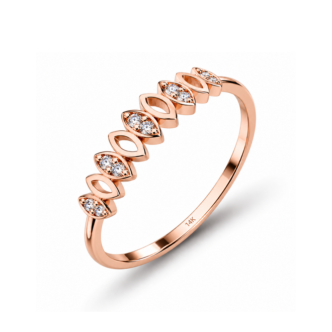14 Ayar Rose Altın Minimal Markiz Motif Yüzük