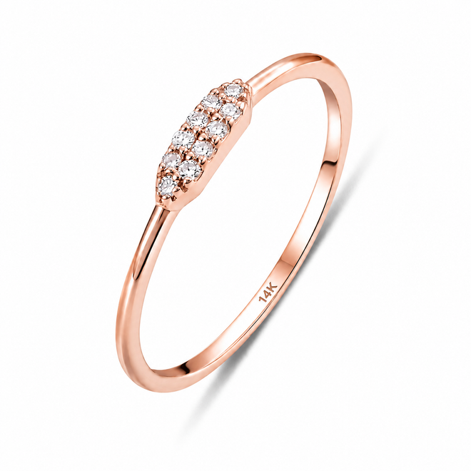 14 Ayar Rose Altın Minimal Taşlı Çizgi Yüzük