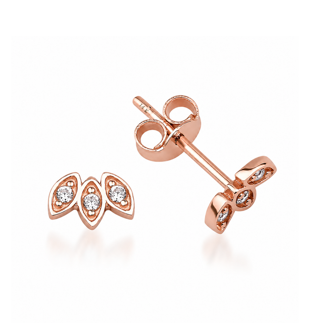 14 Ayar Rose Altın Minimal Üç Taşlı Çivi Küpe