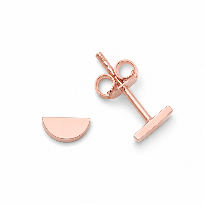 14 Ayar Rose Altın Minimal Yarım Ay Çivi Küpe
