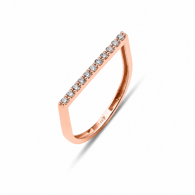 14 Ayar Rose Altin Minimalist Geometrik Form Tasli Yuzuk