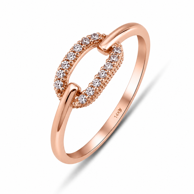 14 Ayar Rose Altın Modern Geometrik Taşlı Yüzük