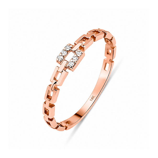 14 Ayar Rose Altin Modern Zincir Form Tasli Yuzuk 