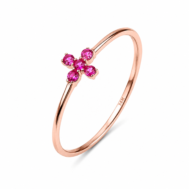 14 Ayar Rose Altın Mor Pembe Mini Çiçek Yüzük