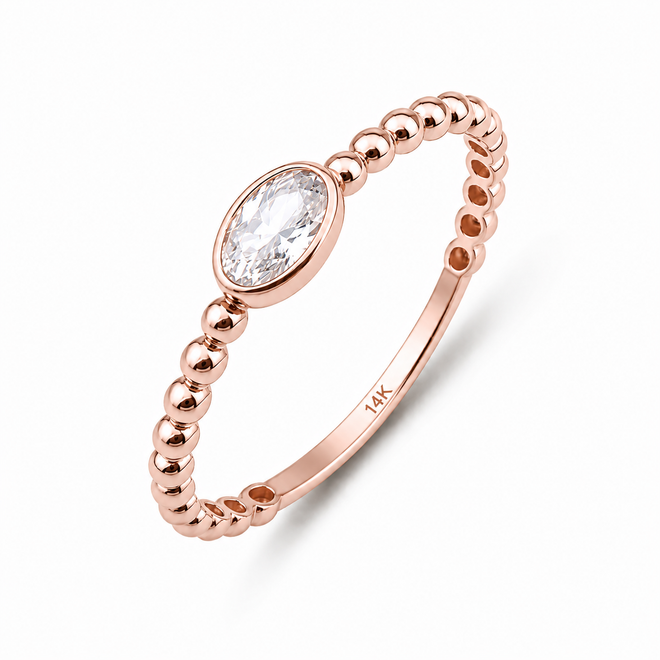 14 Ayar Rose Altın Oval Taşlı Topçuk Yüzük
