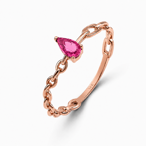 14 Ayar Rose Altın Pembe Damla Turmalin Zincir Yüzük