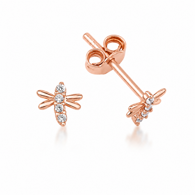 14 Ayar Rose Altın Taşlı Minimal Arı Küpe