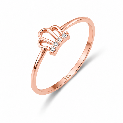 14 Ayar Rose Altın Taşlı Minimal Taç Yüzük
