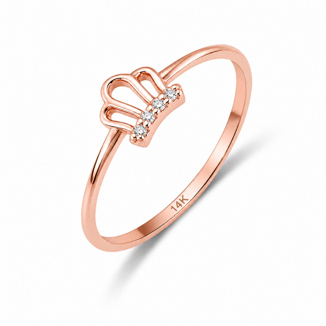 14 Ayar Rose Altın Taşlı Minimal Taç Yüzük