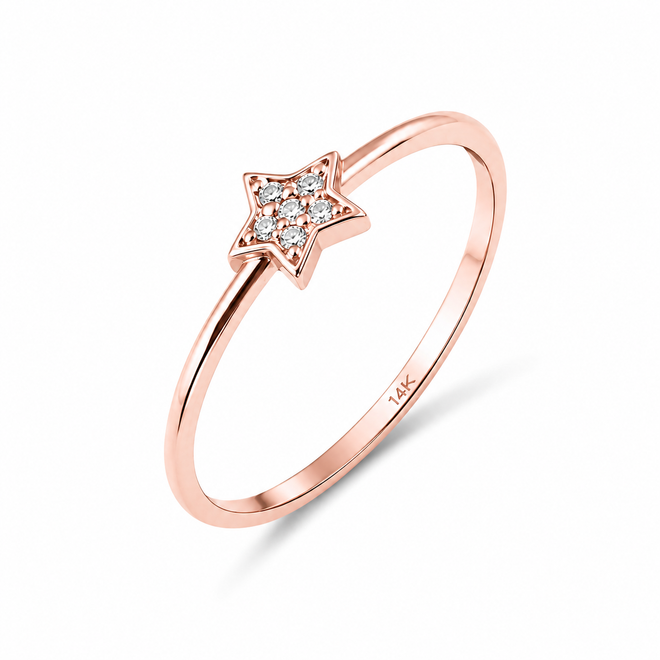 14 Ayar Rose Altın Taşlı Minimal Yıldız Yüzük