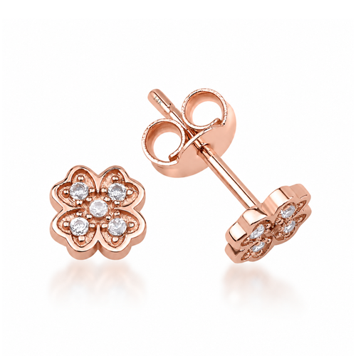 14 Ayar Rose Altın Taşlı Minimal Yonca Çivi Küpe
