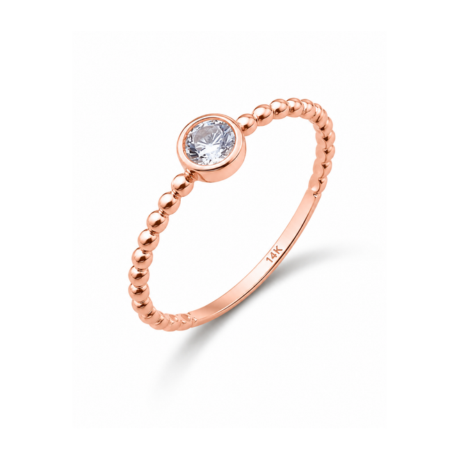 14 Ayar Rose Altın Zirkon Taşlı Minimal Tektaş Yüzük