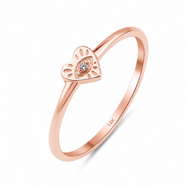 14 Ayar Rose Altın Işıltılı Minimal Kalp Yüzük